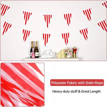 RUBFAC 170ft 120pcs Red and White Striped Pennant Banner, Carnival Circus Decorations Supplies