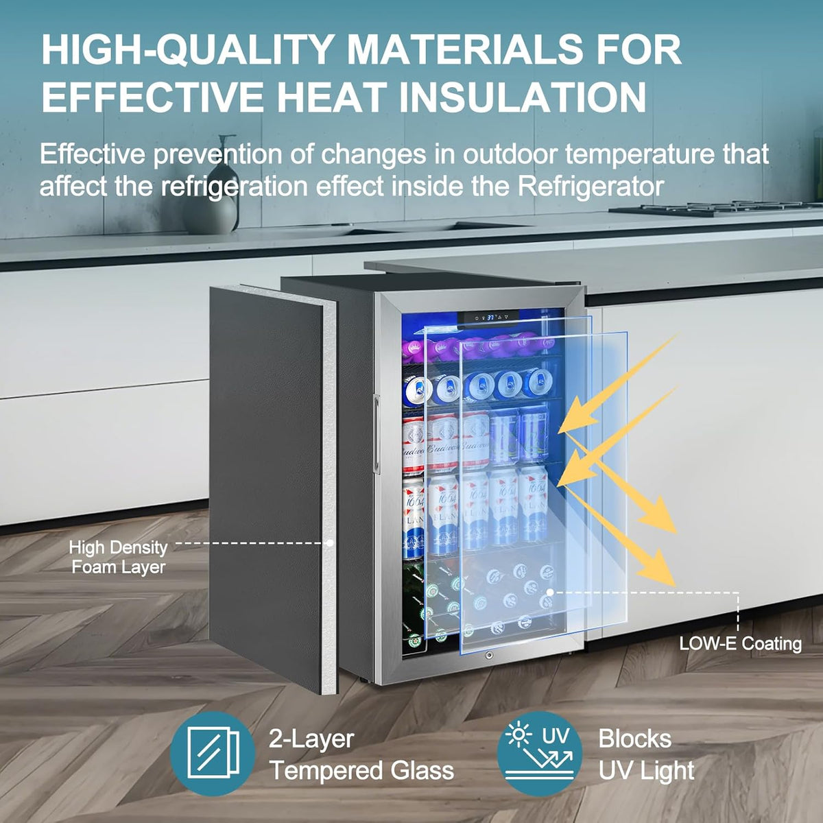 128 Cans Beverage Refrigerator Cooler, 3.2 Cu.Ft Mini Drink Fridge Glass Door for Drink Beer Soda