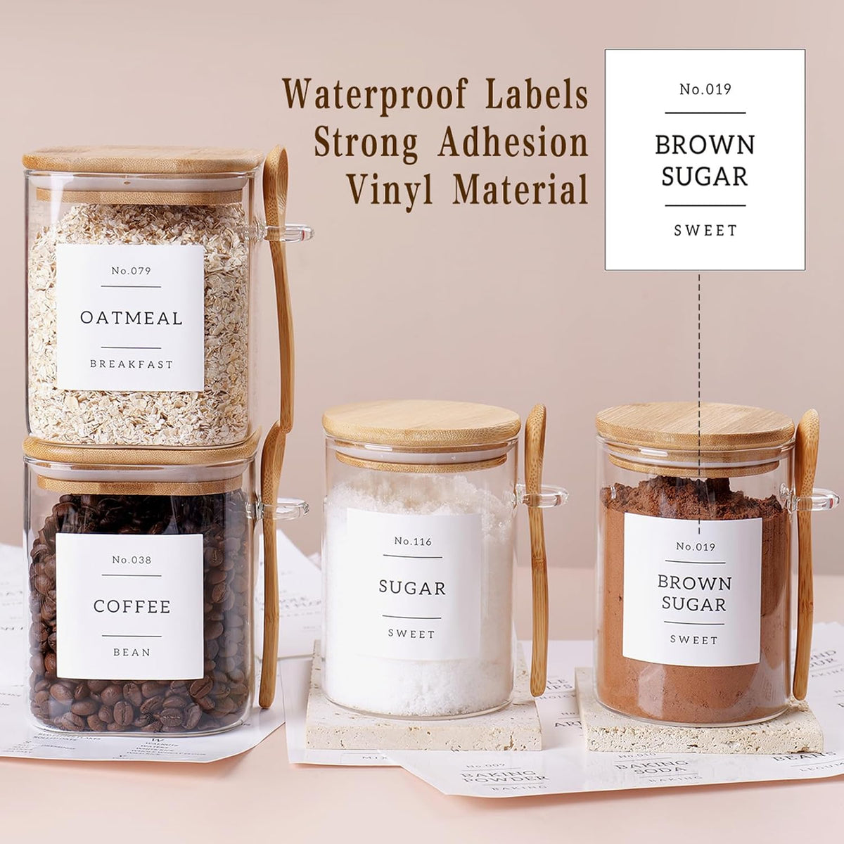 6 Pack Glass Jars with Bamboo Lid and Spoons - 17Oz/27Oz Borosilicate Glass Jars with 132 Pantry