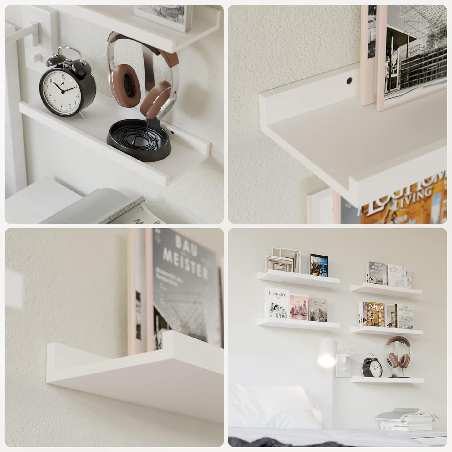 RICHER HOUSE 5 Set White Floating Shelves, Wall Mounted Shelves for Wall Decor, Modern Picture