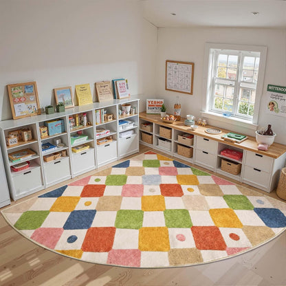 jinchan Kids Rug for Classroom 8ft Radius Corner Washable Area Rug Modern Colorful Quarter Circle