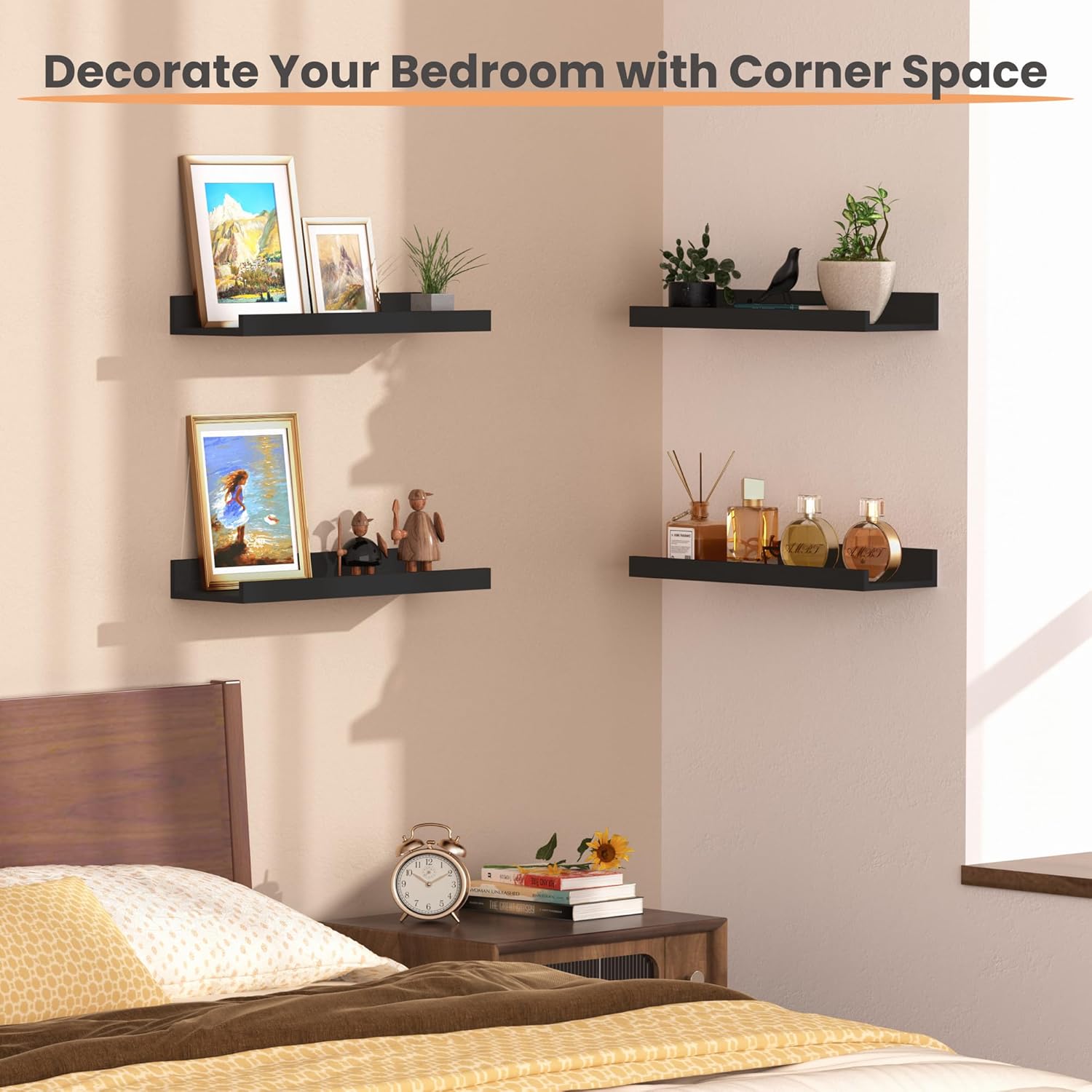 upsimples Floating Shelves for Wall, Wall Shelves for Decor Storage Set of 6, Wall Mounted Wood