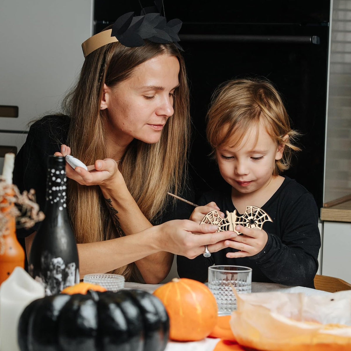 COCHIE DIY 3D Halloween Bats Wood Crafts to Paint for Kids Adults, Paintable Unfinished Wooden