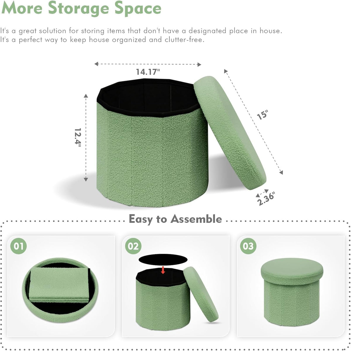 B FSOBEIIALEO Storage Ottoman Cube, Round Ottomans with Storage Foot Stool Footrest for Lving Room