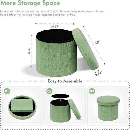 B FSOBEIIALEO Storage Ottoman Cube, Round Ottomans with Storage Foot Stool Footrest for Lving Room