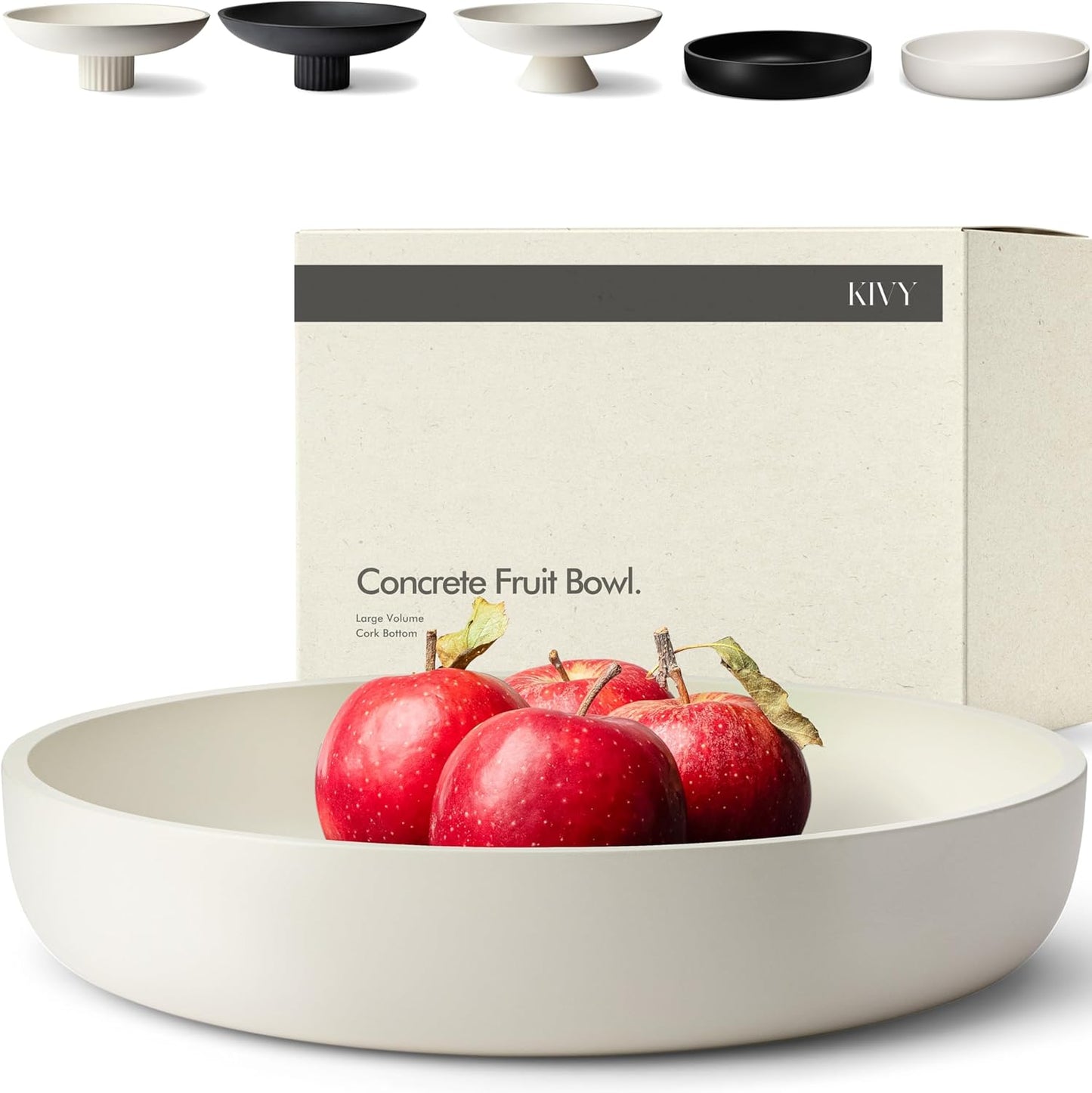 KIVY Concrete Fruit Bowl for Kitchen Counter - Large Decorative Bowl for Home Decor - Modern Fruit