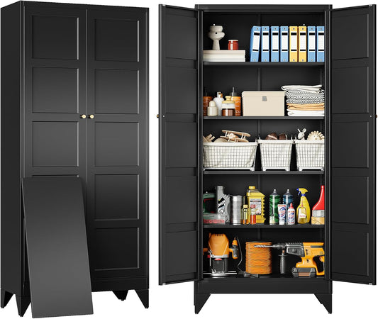 Metal Storage Cabinets with 2 Doors and 5 Shelves,Tall Storage Cabinet,Large Cupboard Closet,Pantry