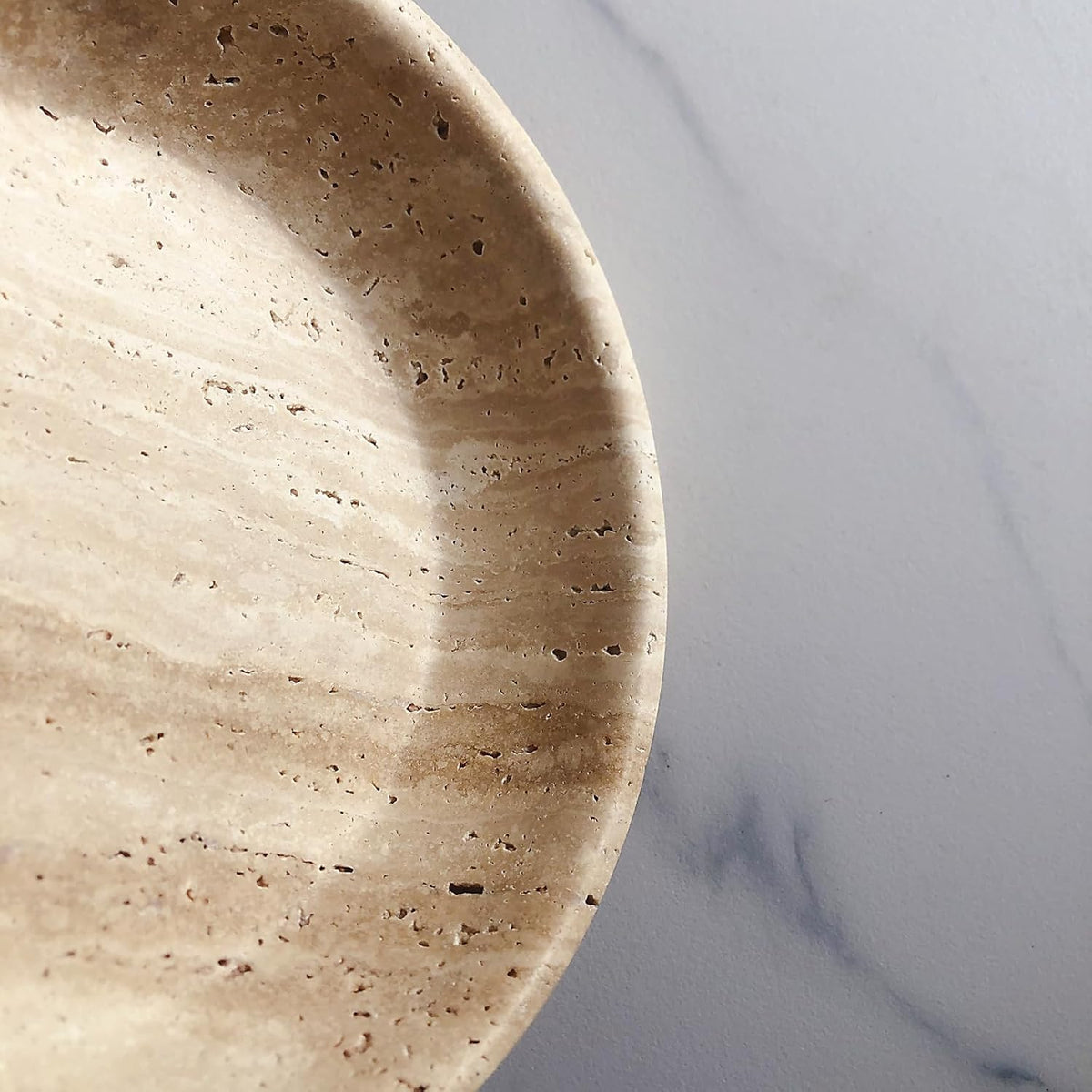 Large Marble Round Bowl HandCrafted Decorative Dish Fruit Bowl for Home Decorative (Beige