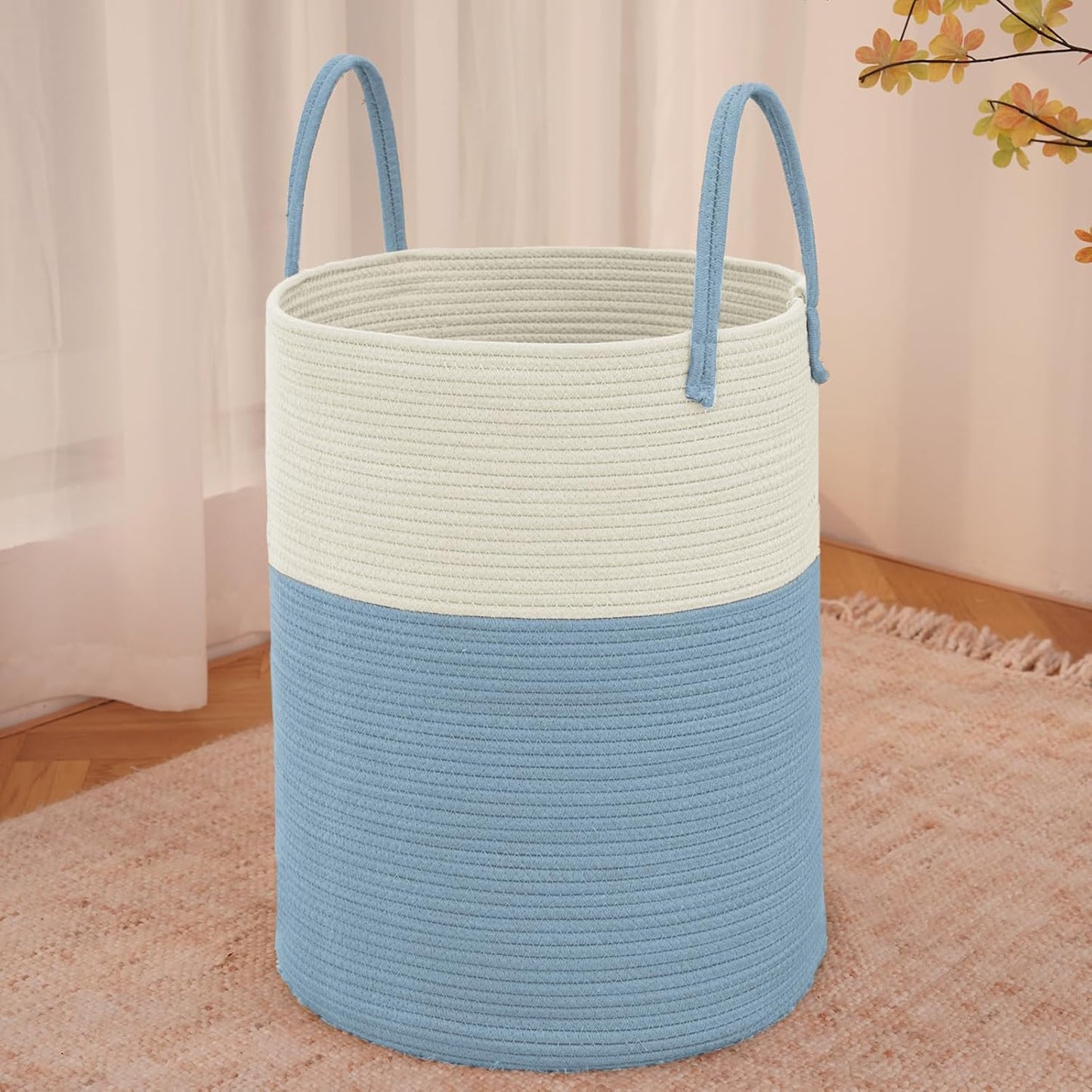 Large Woven Laundry Basket Hamper,80L Cotton Rope Storage Bin for Blankets,Toys and