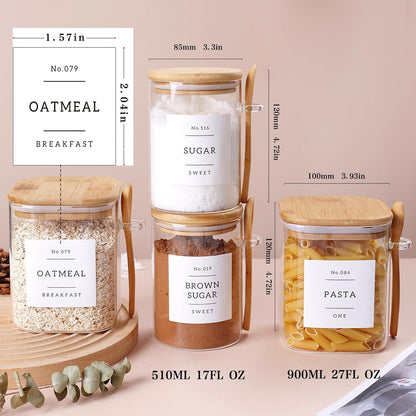 6 Pack Glass Jars with Bamboo Lid and Spoons - 17Oz/27Oz Borosilicate Glass Jars with 132 Pantry