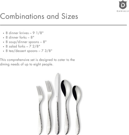 Hammered Silverware Set | Premium 18/10 Stainless Steel Flatware Service for 8 | Heavy-Duty &