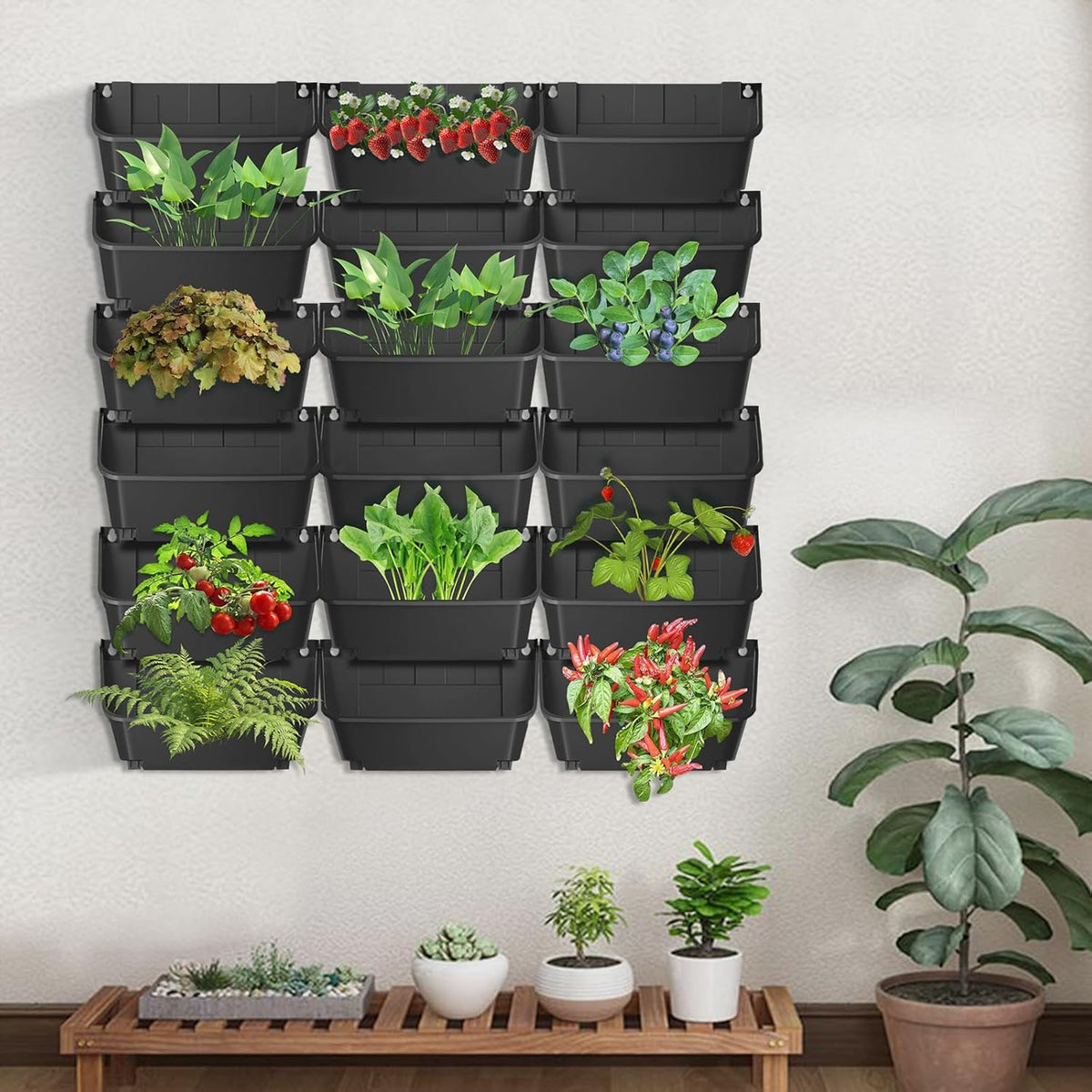 18Pcs Vertical Wall Planter, 13 inch Wall Mounted Garden Planters, Plastic Wall Hanging Planter