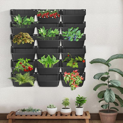 18Pcs Vertical Wall Planter, 13 inch Wall Mounted Garden Planters, Plastic Wall Hanging Planter