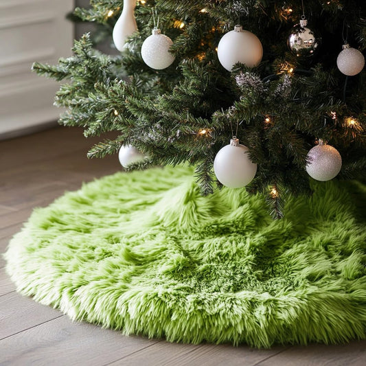 AOGU 60 Inch Faux Fur Christmas Tree Skirt Green Plush Skirt for Merry Christmas Party Christmas