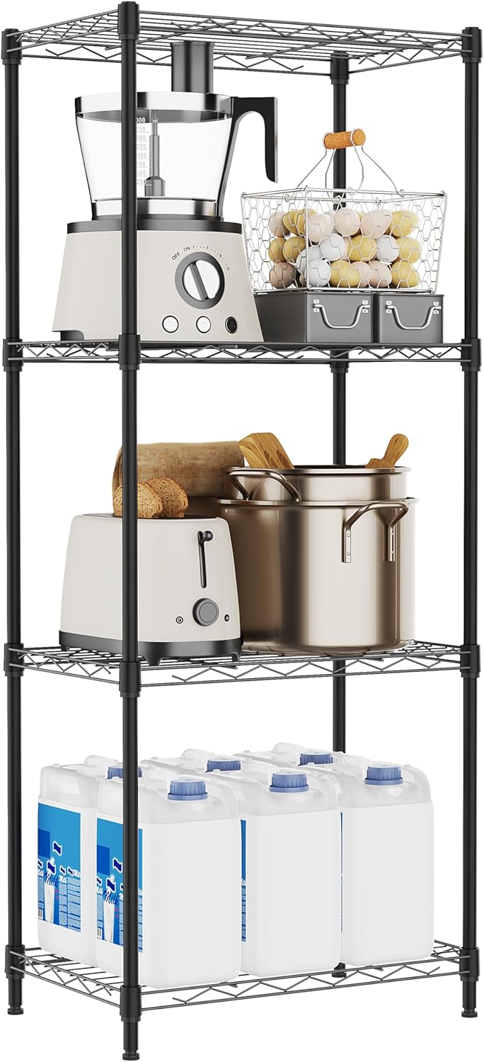 4 Tiers Shelf Metal Storage Shelves Wire Rack Closet Organizers with Wheel for Garage Kitchen