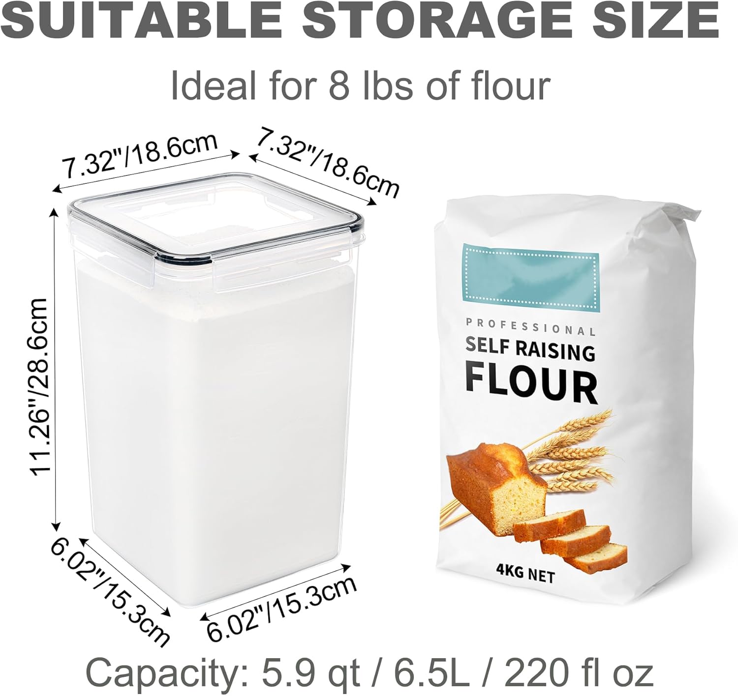 Large Food Storage Containers with Lids Airtight 6.5L / 5.9 quart, for Flour, Sugar, Baking Supply