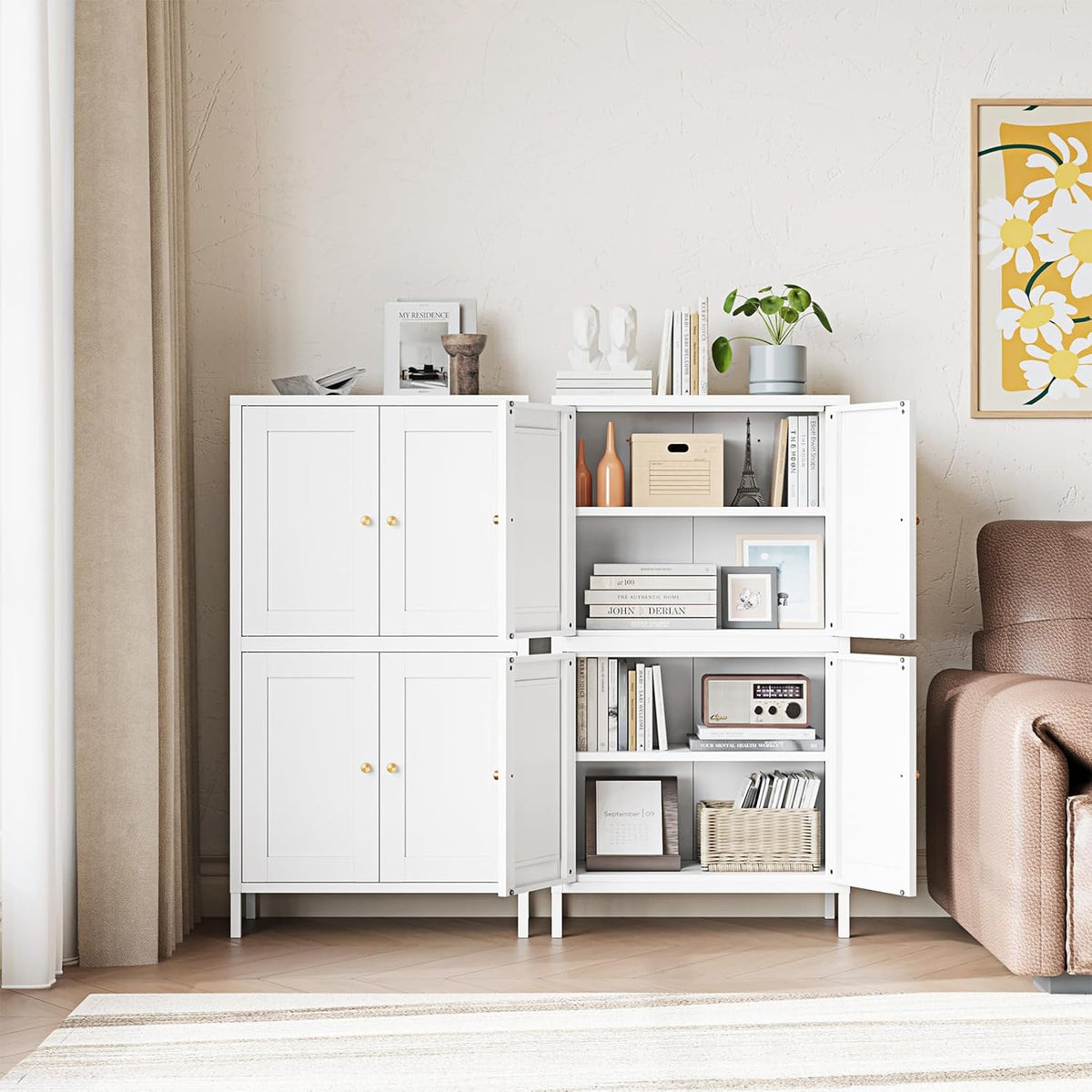 Letaya Storage Cabinet with Doors and Shelves,Small Freestanding Bathroom Floor Metal Cabinets
