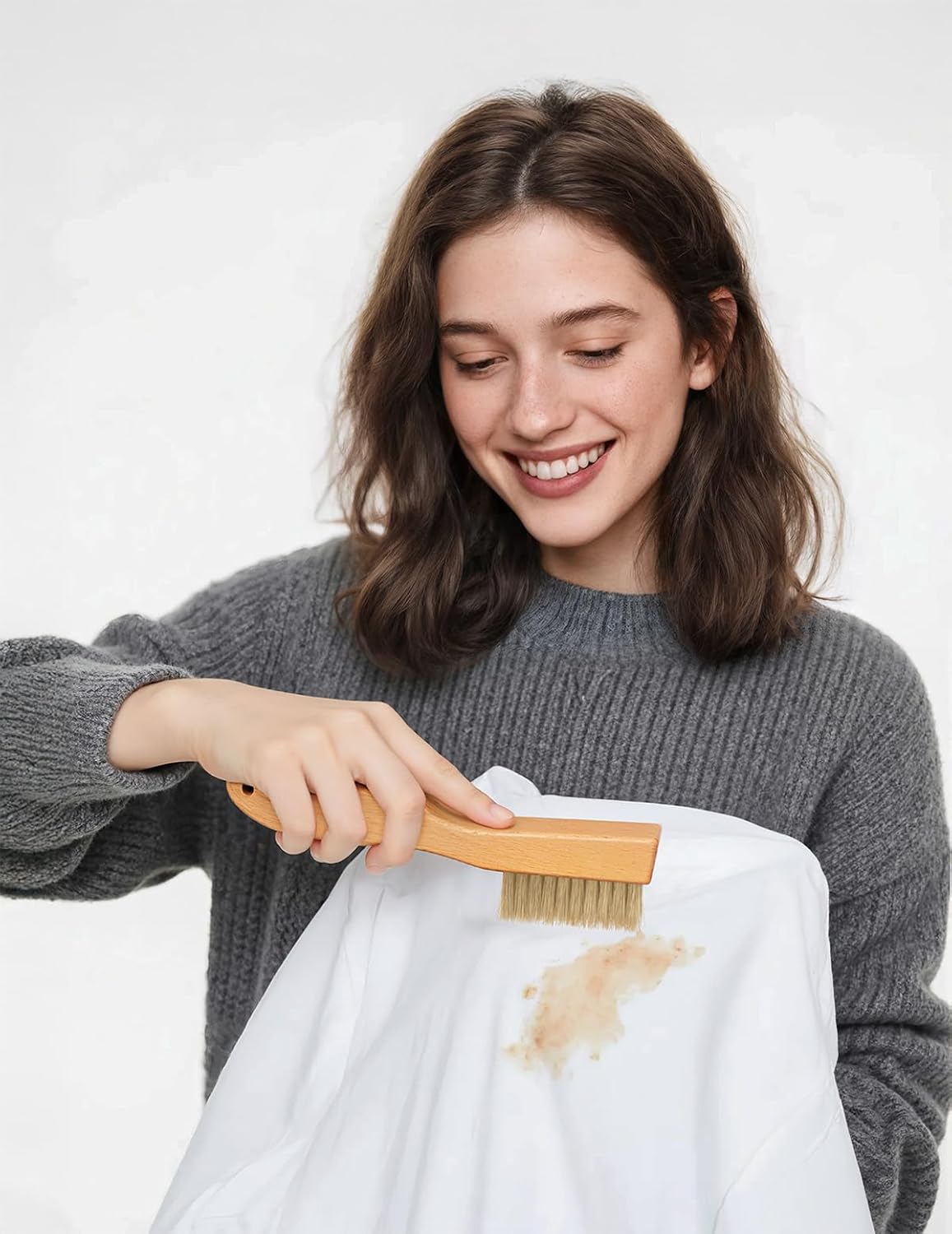 VASSON Natural Soft Boar Bristle Laundry Stain Brush, Laundry Scrub Brush,Laundry Brush for Stains