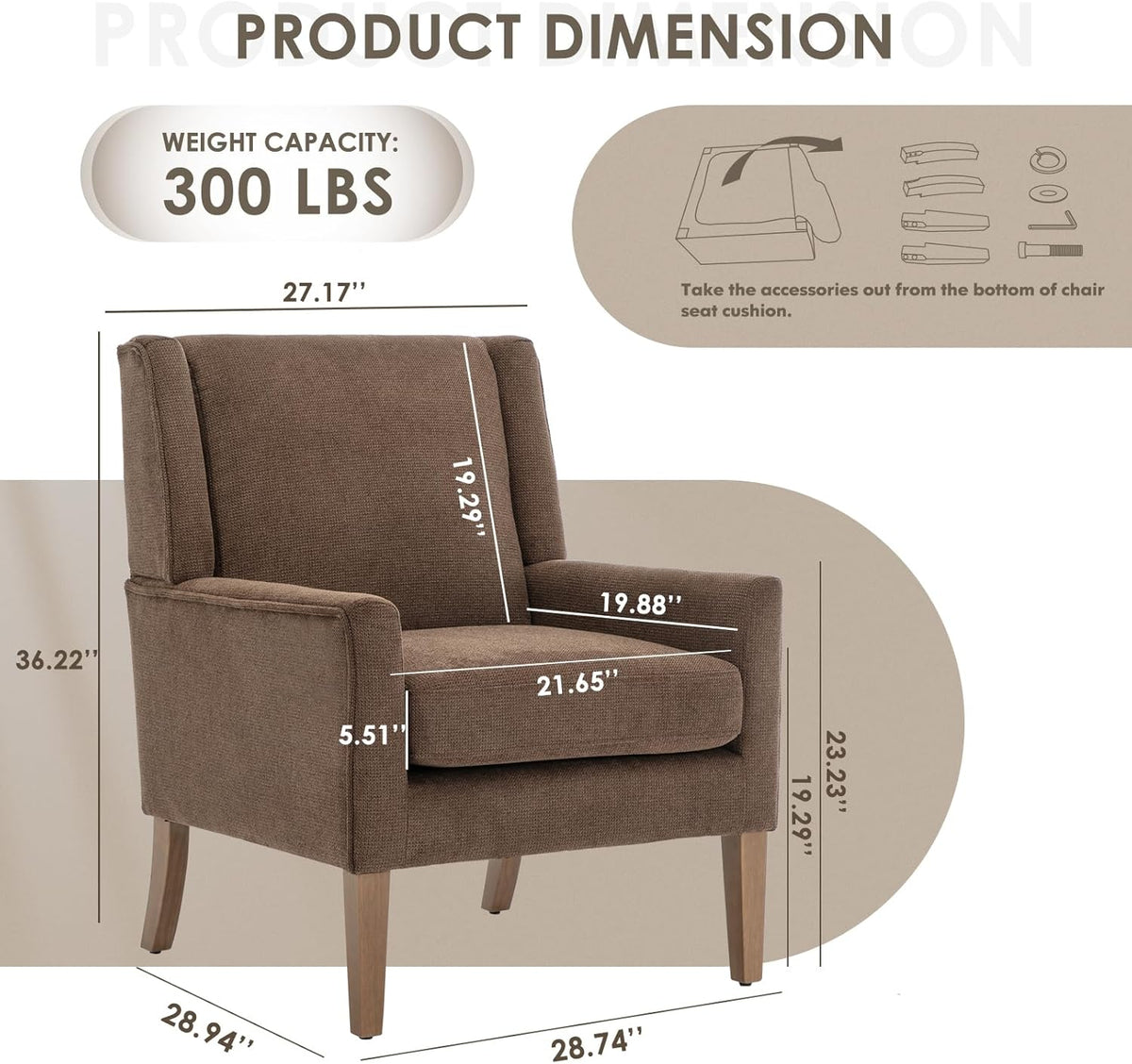 COLAMY Modern Wingback Living Room Chair, Upholstered Fabric Accent Armchair, Single Sofa Chair