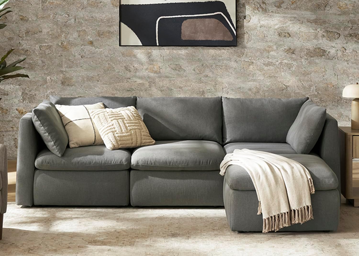 mopio Oversized Modular Sectional Sofa with Fully Removable Covers and Storage, Convertible U