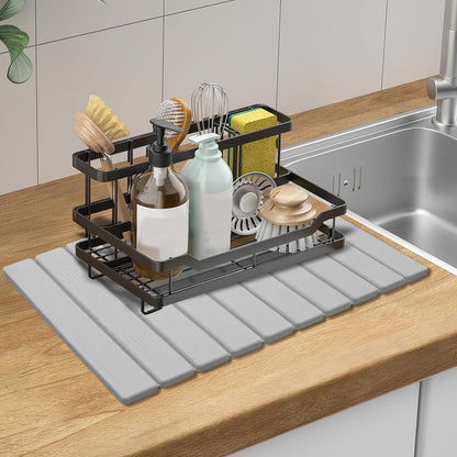 Large Stone Dish Drying Mats for Kitchen Counter, Quick Dry Absorbent Collapsible Dish Drying