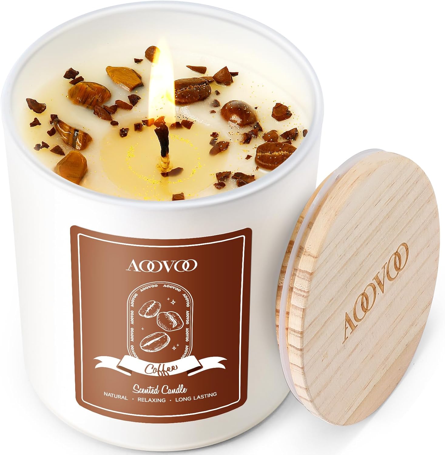 AOOVOO Macchiato Coffee Scented Candles for Women - Aromatherapy Candle with Crystals Inside, 10oz