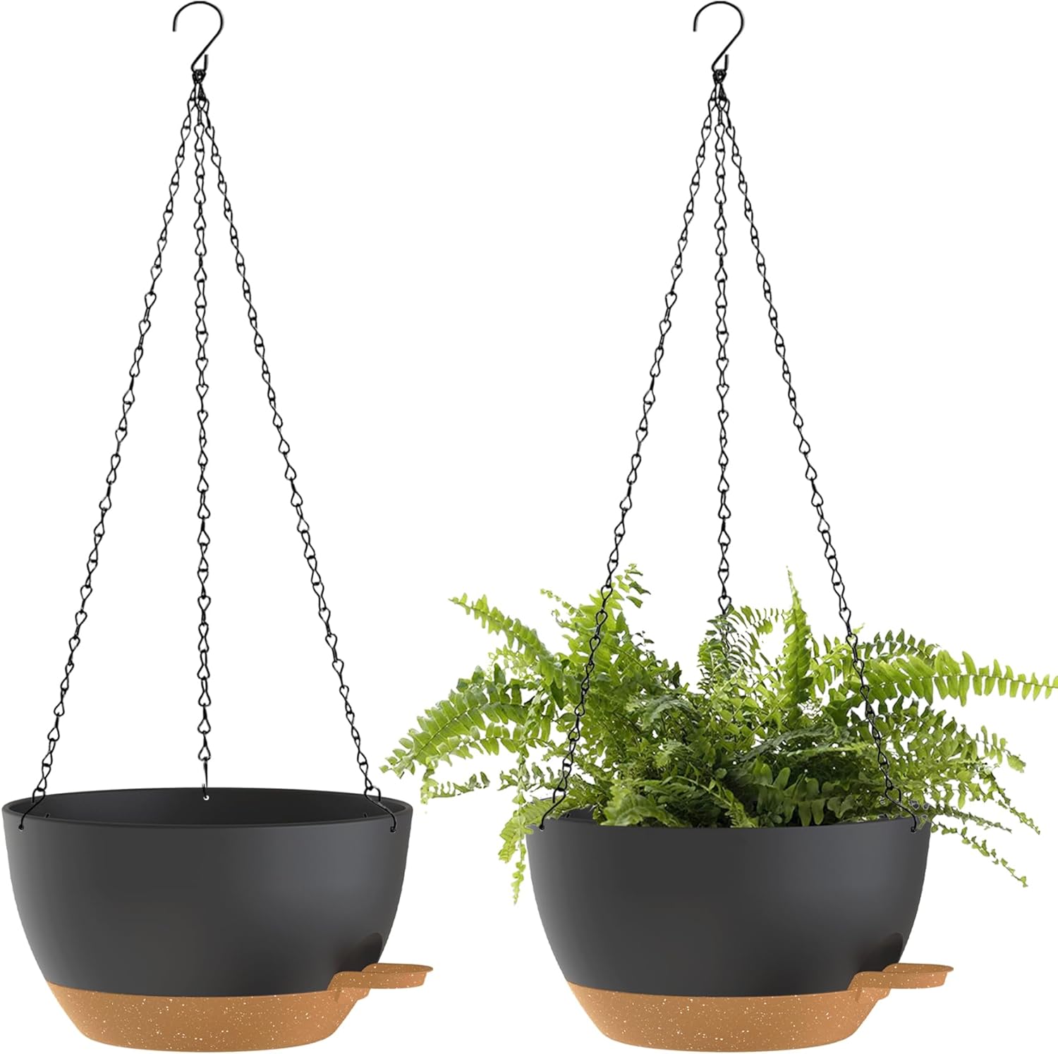 12 Inch Hanging Baskets 2 PC with Chains, Self-Watering Hanging Planters for Indoor Outdoor Plants