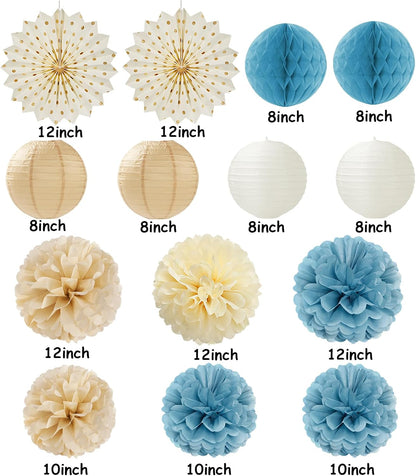 Light-Dusty Blue Beige-Champagne Boho Party-Decorations - 14Pcs Baby Bridal Shower Streamers
