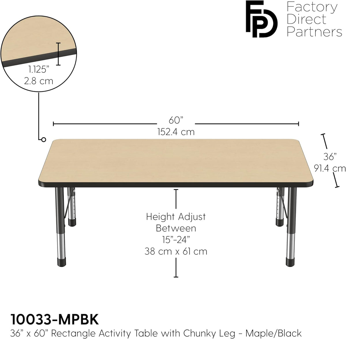 Factory Direct Partners FDP Rectangle Activity School and Classroom Kids Table (36 x 60 inch)