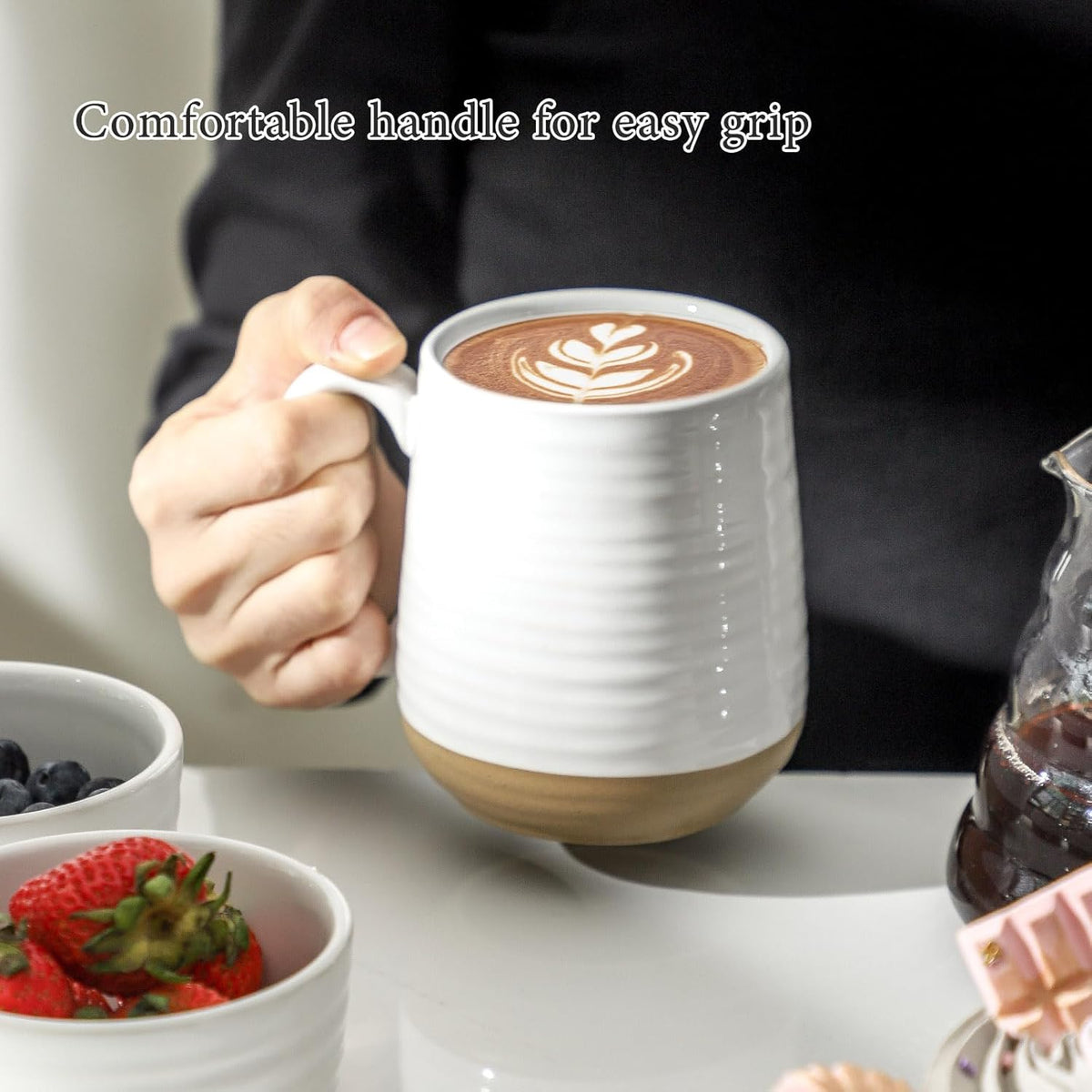 Hasense Coffee Mugs Set of 4, 15 oz Ceramic Coffee Cups with Comfortable Handle, Large Tea Cups for