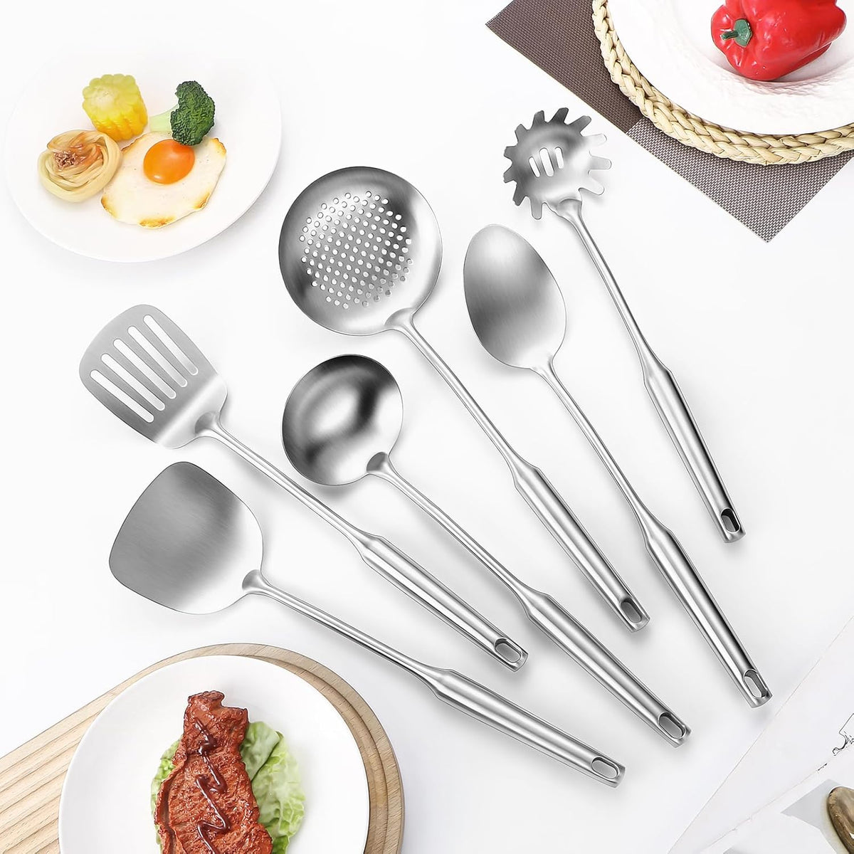 304 Stainless Steel Cooking Utensil,Kitchen Kitchen Utensil with Spatula, Solid Spoon, Ladle