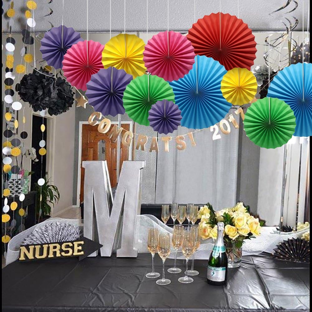 Colorful Hanging Paper Fans Decoration Round Pattern Paper Garlands Set for Party Birthday Wedding