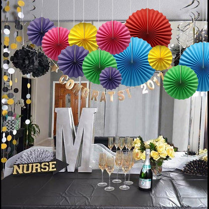 Colorful Hanging Paper Fans Decoration Round Pattern Paper Garlands Set for Party Birthday Wedding