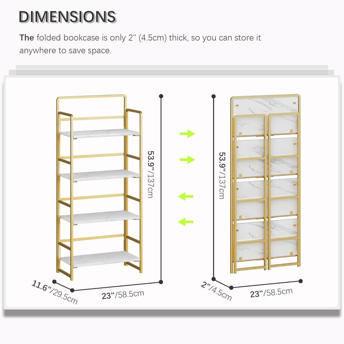 4NM No Assembly Foldable Bookshelf, 4-Shelf Collapsible Bookcase Storage for Small Spaces, 54" H