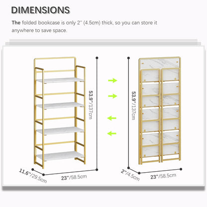 4NM No Assembly Foldable Bookshelf, 4-Shelf Collapsible Bookcase Storage for Small Spaces, 54" H