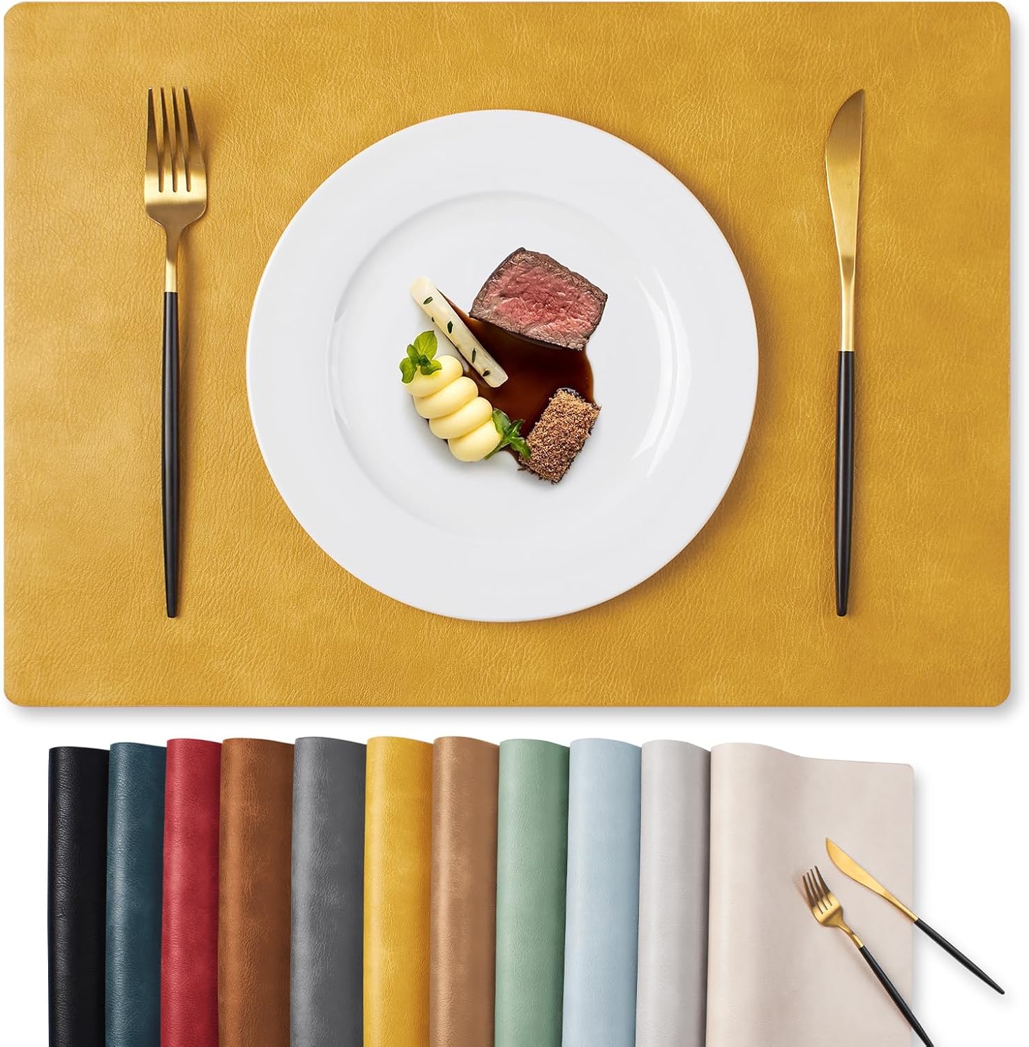 MOSAYT Vinyl Placemats Set of 4-12 X 17 Inch - Faux Leather 100% Waterproof Oil-Proof Wipeable PU