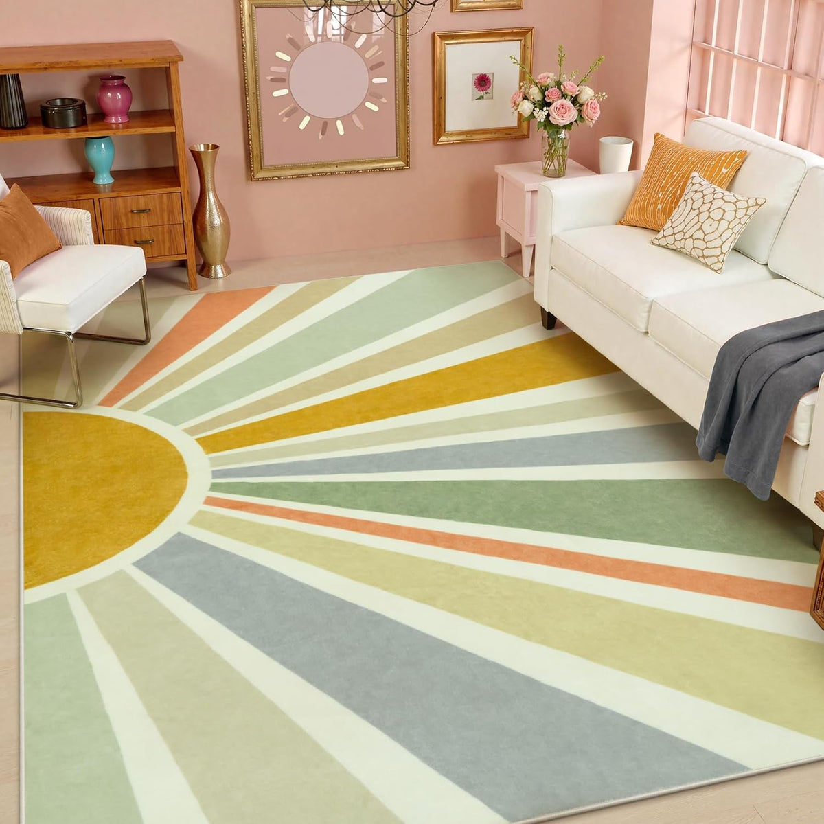 STARUIA Sun 8x10 Washable Area Rugs for Living Room, Non-Slip Backing Large Boho Rainbow Nursery