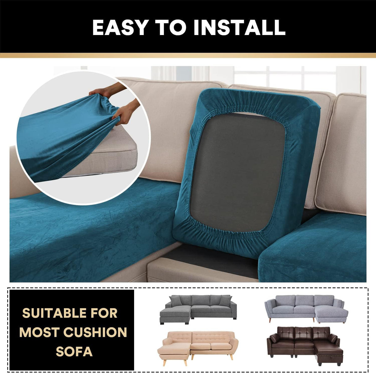 PrinceDeco Sectional Couch Covers 3 Pieces Velvet Sofa Covers L Shape Soft Couch Covers for