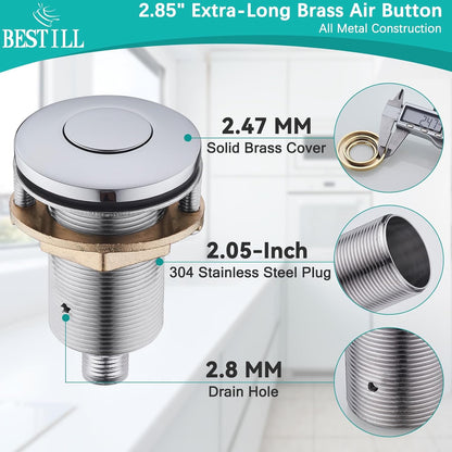 BESTILL Garbage Disposal Air Switch Kit - UL Listed, Brass 2.95" Short Sink Top On/Off Switch