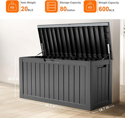80 Gallon Resin Deck Box, Lockable Patio Outdoor Storage Box for Furniture, Garden Tools and Tools