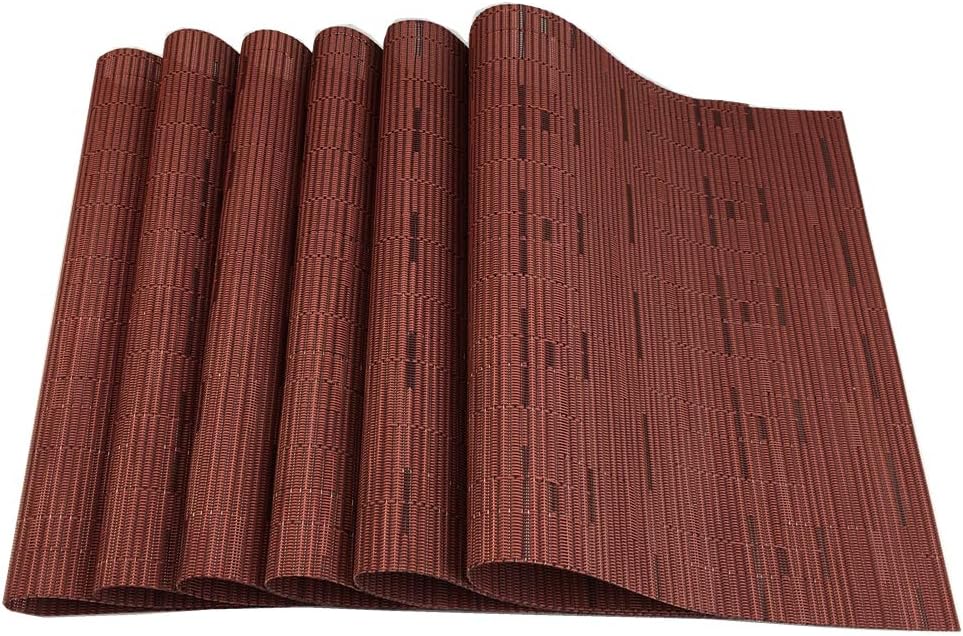 Red-A Placemats Set of 6 for Dining Table Heat-Resistant Washable Place Mats Woven Vinyl Kitchen