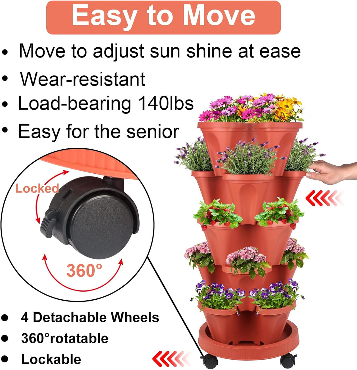 DUNCHATY Stackable Planters 5 Tier Vertical Garden Planting Tower Planters Strawberry, Herb