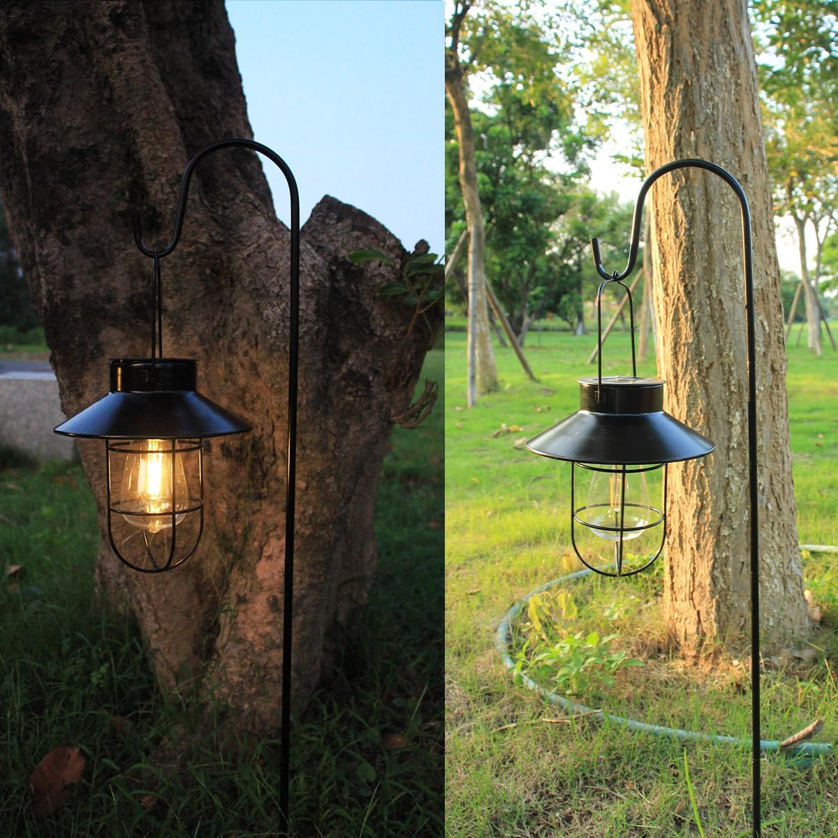Solar Lantern 2pack Outdoor Hanging Light- Waterproof Vintage Metal Light with Shepherd Hook