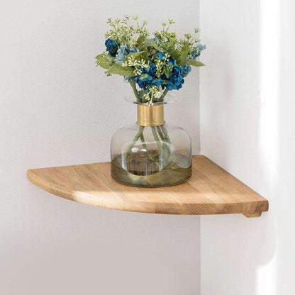 Corner Shelf, 7inch Solid Oak Wood Floating Corner Shelf Wall Mount Round End Floating Speaker