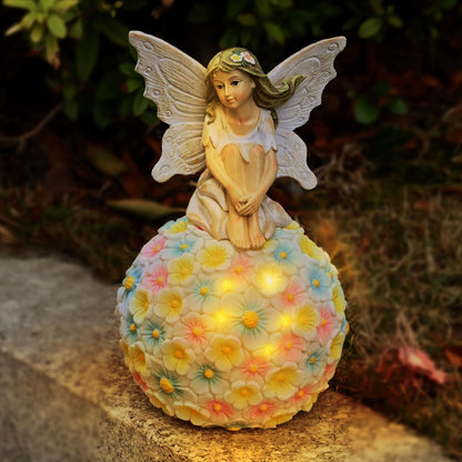 Solar Flower Fairy Garden Decor-Outdoor Fairy Statue-Garden Fairy Figurine Decor for Outside Patio