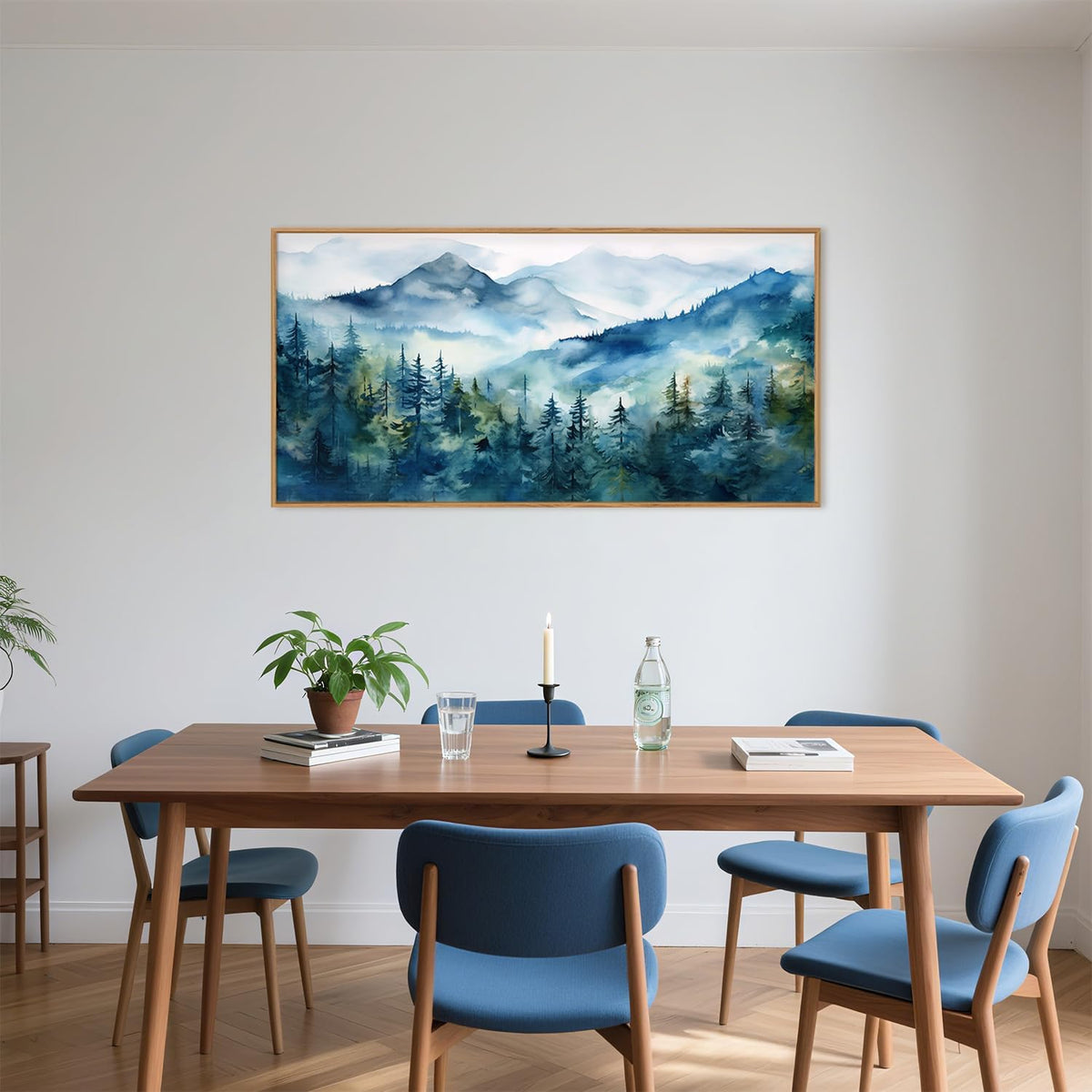 Celestdeco Blue Ridge Mountains Forest Framed Canvas Wall Art Set, Natural Landscape Wall Decor