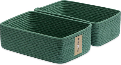 Large Shallow Organizing Baskets 15x11x5.1 Inches - Rope Woven Storage Bins for Bathroom, Shelves