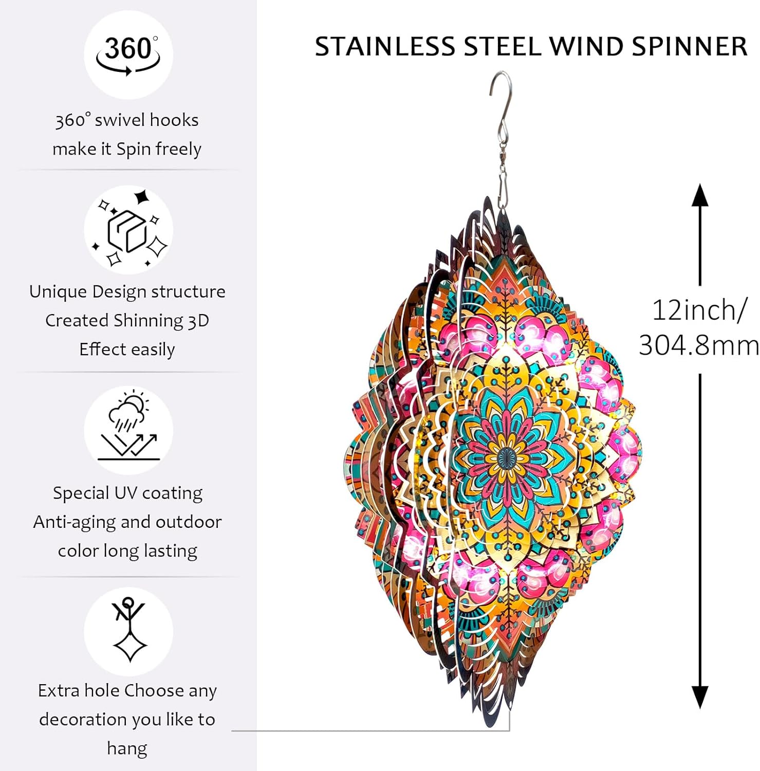 Wind Spinners Outdoor Mandala Lucky Star,Laser Cut Metal Kinetic Art Wind Spinner Gift for