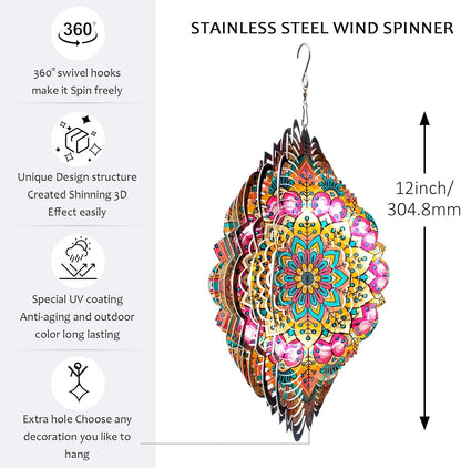 Wind Spinners Outdoor Mandala Lucky Star,Laser Cut Metal Kinetic Art Wind Spinner Gift for