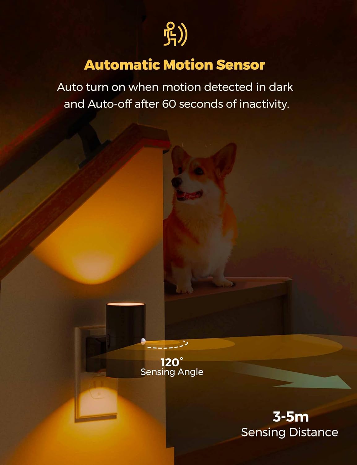 L LOHAS LED Motion Sensor Night Light, Amber Nightlights, [2 Pack] Motion Activated Nightlight